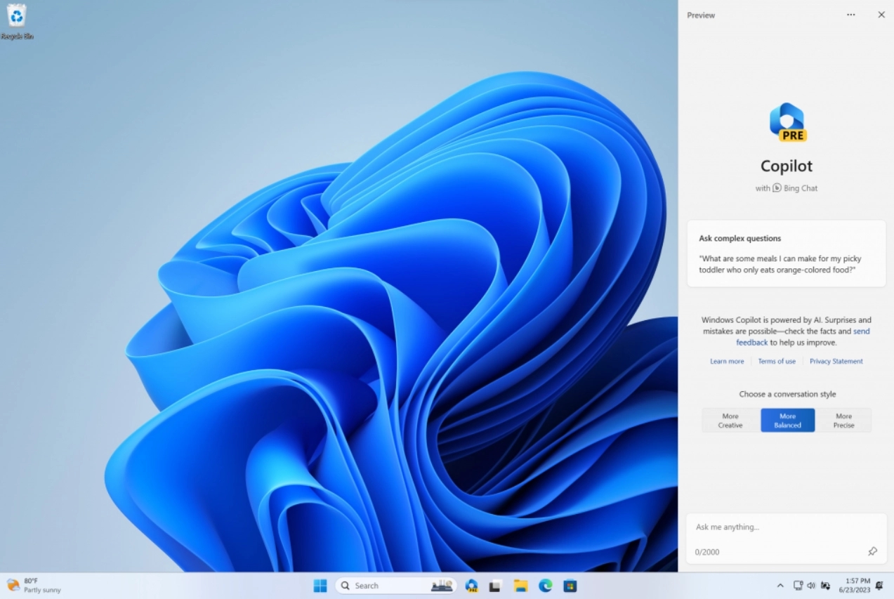 微软 Win11 Dev 预览版 Build 23493上线，内置 AI 助手 Copilot