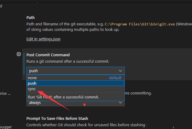 VS Code中git设置提交后命令同步的技巧插图3