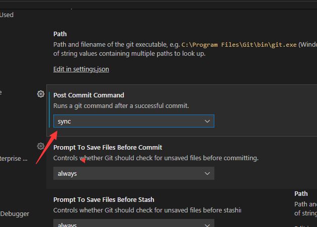 VS Code中git设置提交后命令同步的技巧插图4
