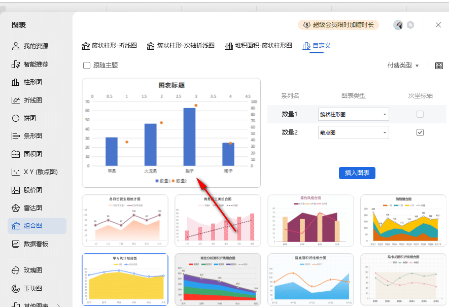 WPS如何制作柱形图和散点图组合图 WPS制作柱形图和散点图组合图的方法插图3