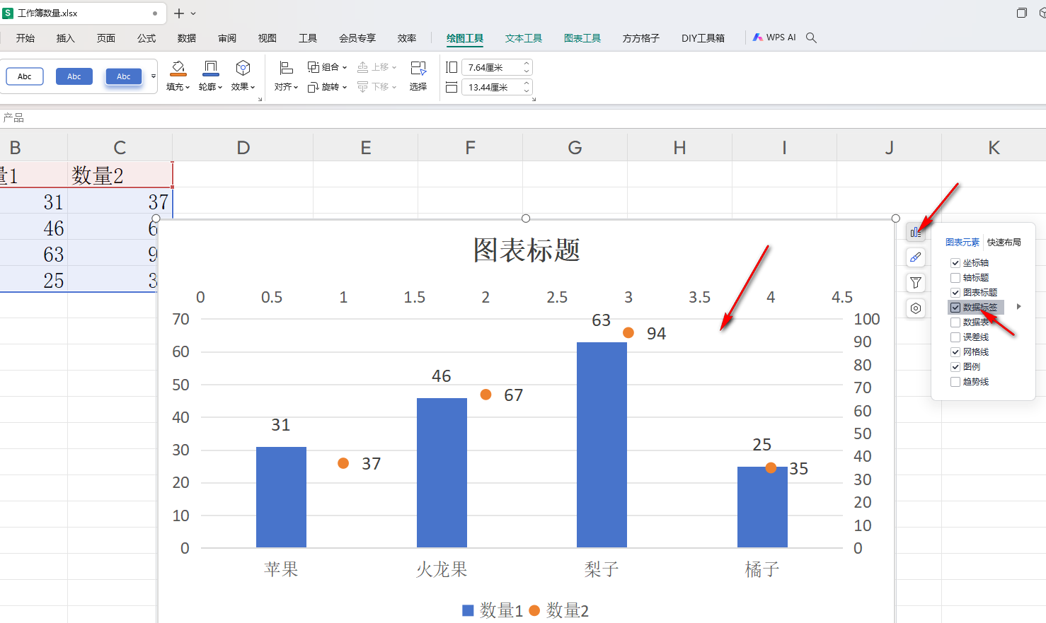 WPS如何制作柱形图和散点图组合图 WPS制作柱形图和散点图组合图的方法插图4