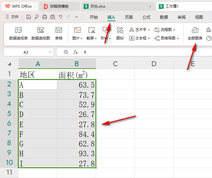 wps表格面积图怎么做 WPS表格中做面积图的方法插图1