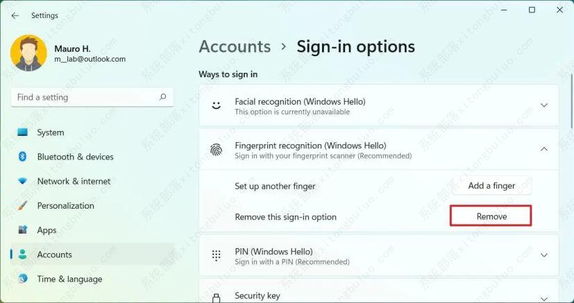 如何在 Windows  11 上移除 Windows Hello 指纹识别？