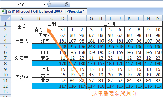 Excel表格中画斜线