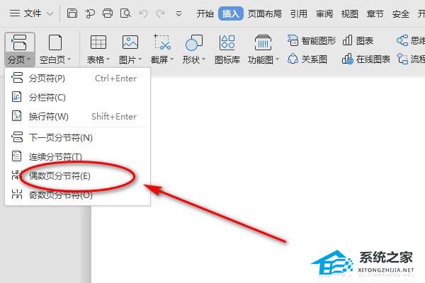 Word怎么使用偶数页分节符功能？Word使用偶数页分节符功能的方法插图3
